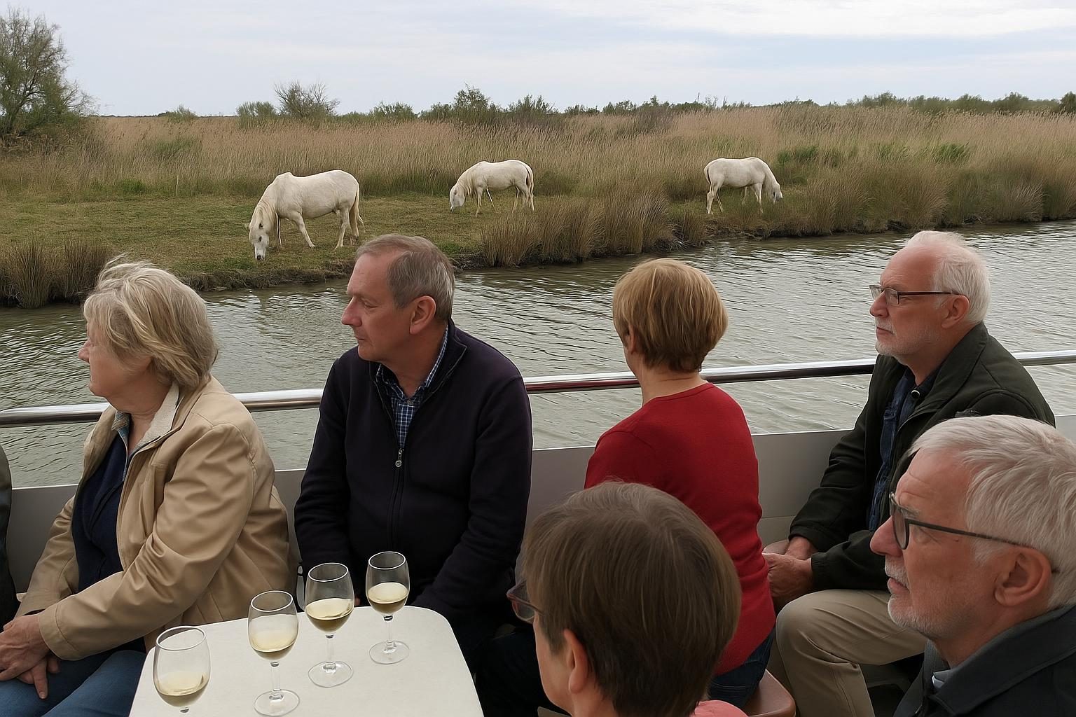 Chevaux de Camargue au bord du canal (photo non contractuelle)