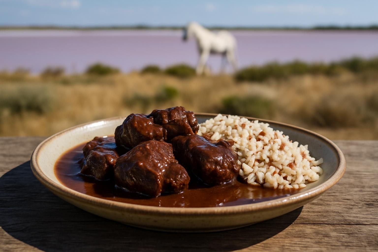 Gardiane de taureau et riz de Camargue (photo non contractuelle)