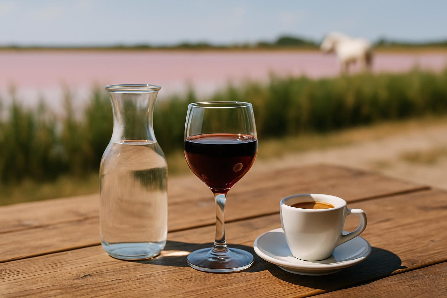 Eau, vin et café servis à table (photo non contractuelle)